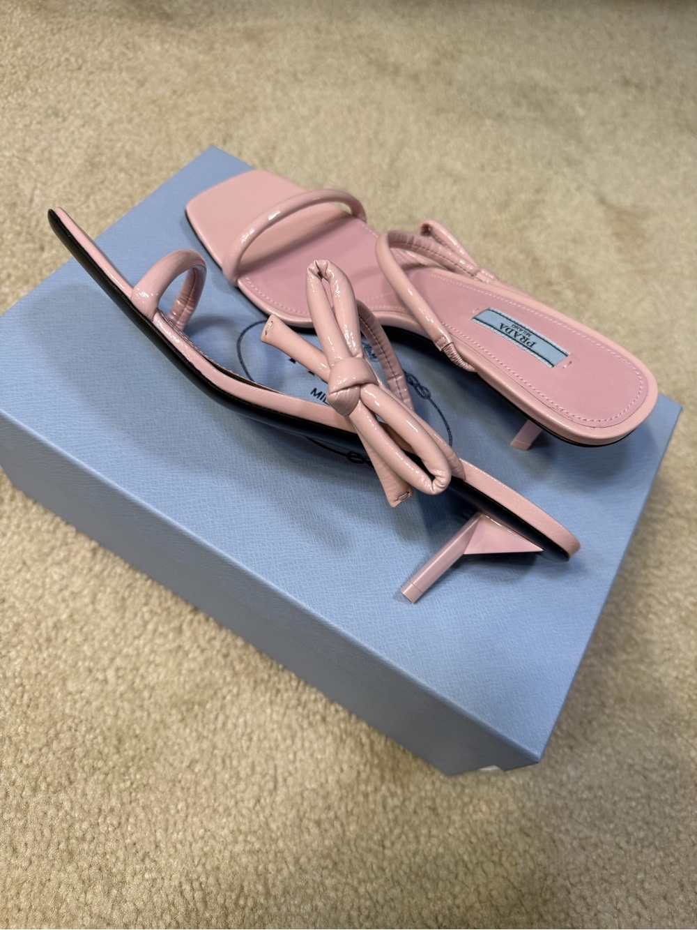 Prada Pink Knotted Strap Kitten Heel Sandals